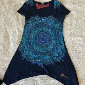 Desigual Black and Blue Mandala Dress with beads and sequins